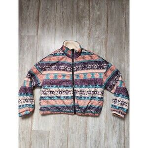 Shein Western Aztec Stripe Jacket Full Zip Fleece Lined High Neck Warm Soft Sz L